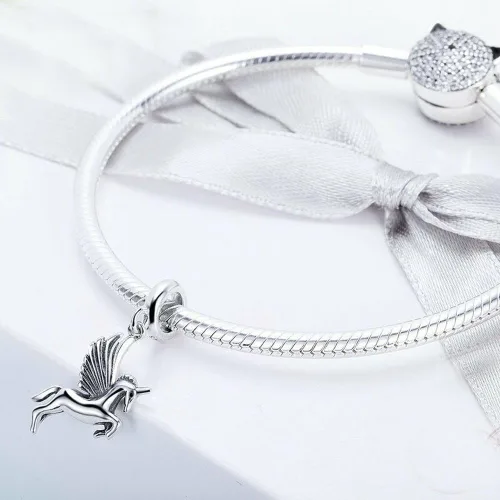 Vista 3 de Abalorio de unicornio de plata de ley 925 para mascotas, abalorios de moda, pulsera y collar, Plata