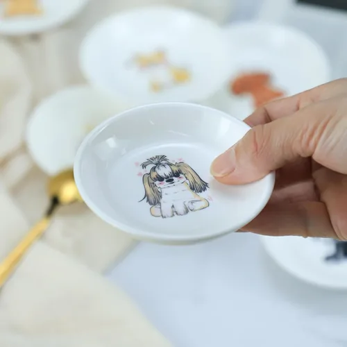 Vista 4 de Divertidos platos de cerámica con diseño de perros lindos de caricaturas, platos de condimentos, cuencos de salsa de soja para sushi, platos