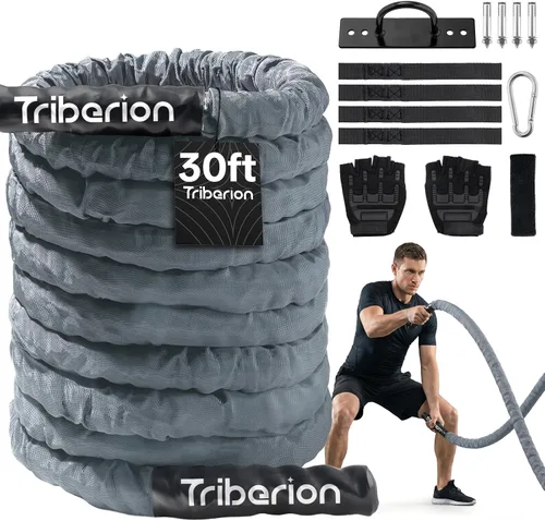 Vista 12 de Cuerda de batalla para entrenamiento de gimnasio en casa, 1.26 pulgadas, 30 pies, cuerdas de ejercicio de entrenamiento pesadas, equipo de fitness