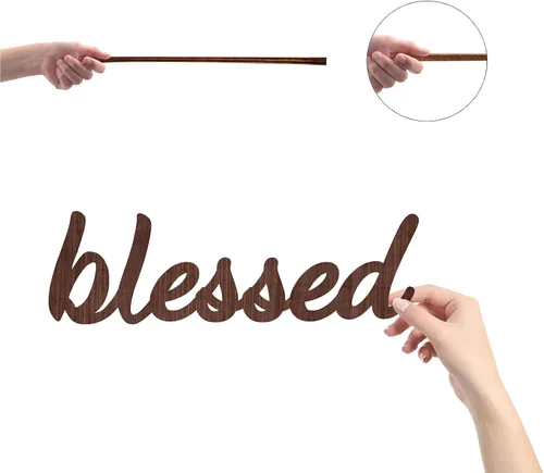 Vista 3 de CREATCABIN Letrero recortado de madera con texto en inglés "Blessed", decoración artística de madera para decoración de pared de casa de campo