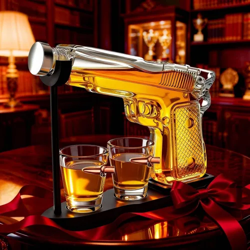 Vista 6 de Juego de decantador de pistola de whisky + 2 vasos bala - Regalos de pistola de Navidad y cumpleaños para hombres que lo tienen todo, regalos