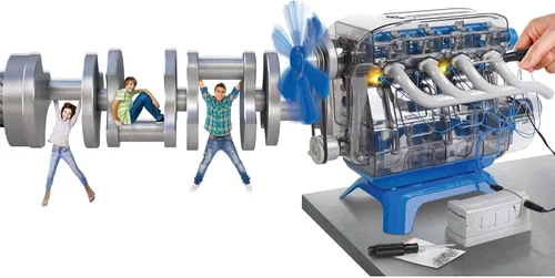 Vista 3 de MindBlown Kit de Motor Modelo DIY - Ensamblaje de Construcción de Combustión Interna Mecánico de Cuatro Ciclos, Viene con Válvulas, Cilindros