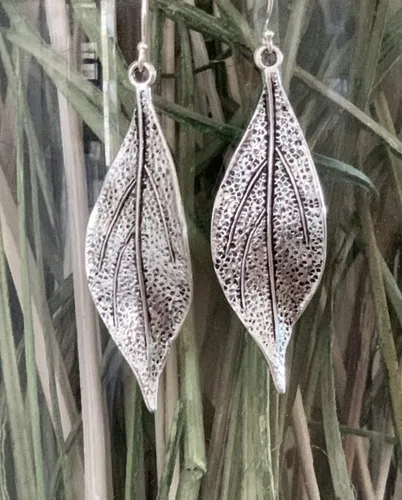 Vista 5 de Wavy Leaf on Sterling Silver Dangle Earrings Bohemian Boho