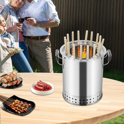 Vista 2 de Parrillas de carbón portátiles grandes, parrilla vertical para ahumar, barril de malla con brochetas de Kabob, asador de barbacoa de acero