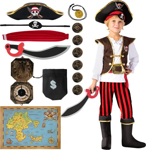 Vista 9 de Spooktacular Creations Disfraz de pirata para niños, conjunto de traje de pirata para niños pequeños de Halloween, fiesta temática de juego de rol