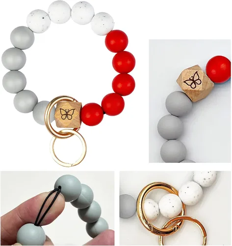 Vista 3 de Llavero pulsera con bolsillo para tarjetero, llavero con borla, llavero para mujer