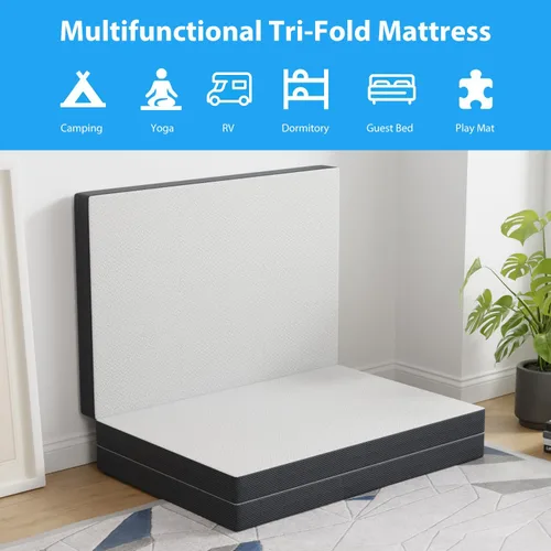 Vista 6 de PayLessHere Colchón de espuma viscoelástica triple plegable de 3 pulgadas Individual Firme medio Foldable Mattress with Dual Construction