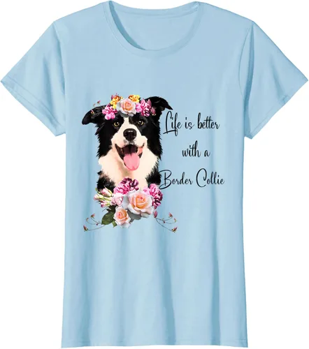 Vista 31 de Life is Better With a Border Collie - Camiseta de perro lindo con flores, gris, S Gris Oscuro