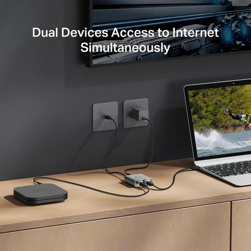 Vista 4 de TP-Link Divisor Ethernet 1 a 2, 1000 Mbps de alta velocidad de doble puerto divisor de Internet, compatible con Cat8/7/6/5e/5, cables USB-C