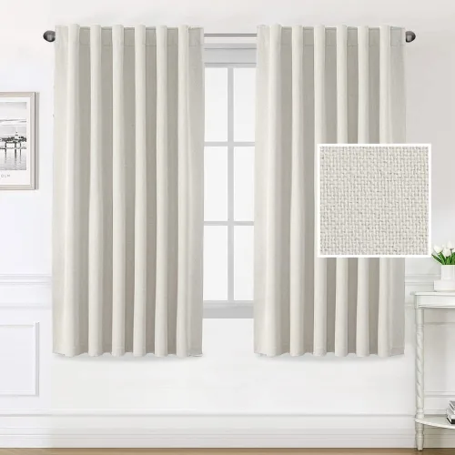 Vista 9 de H.VERSAILTEX Cortinas 100% opacas con aspecto de lino para dormitorio, cortinas de bloqueo de luz con doble cara de lino con pestaña trasera