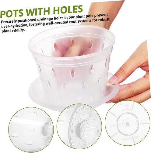 Vista 7 de 3 macetas de plástico translúcido para orquídeas para agujeros de drenaje, macetas de interior para plantas y platillos Set, Sturdy Crack Resistant