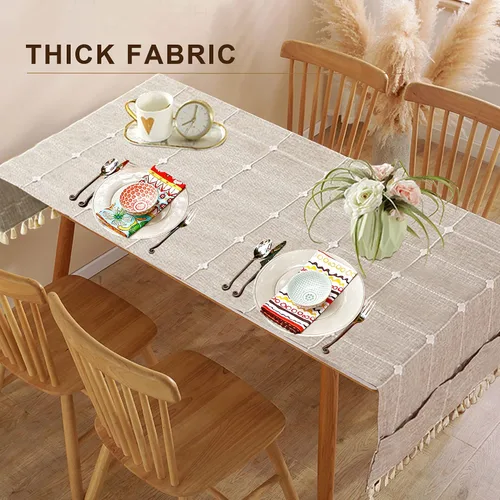 Vista 5 de Mantel de mesa auxiliar bohemio para sala de estar, con bolsillos y borlas, mantel rectangular a rayas para café, lavadora, secadora, refrigerador