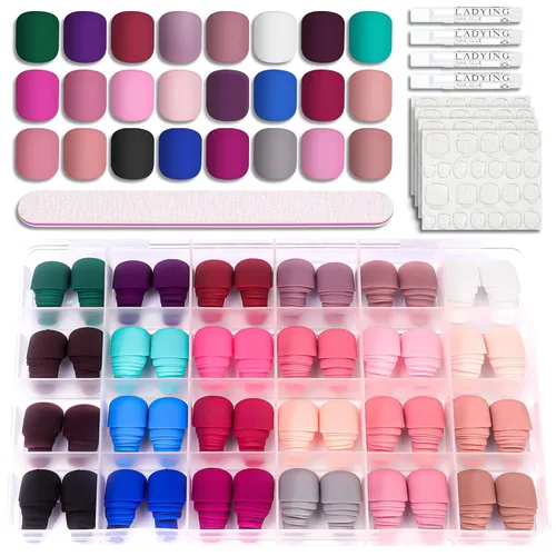 Vista 9 de 576 uñas postizas con forma de ballet de ataúd, uñas postizas acrílicas de cobertura completa, 24 colores con pegamento de uñas de 0.24 onzas
