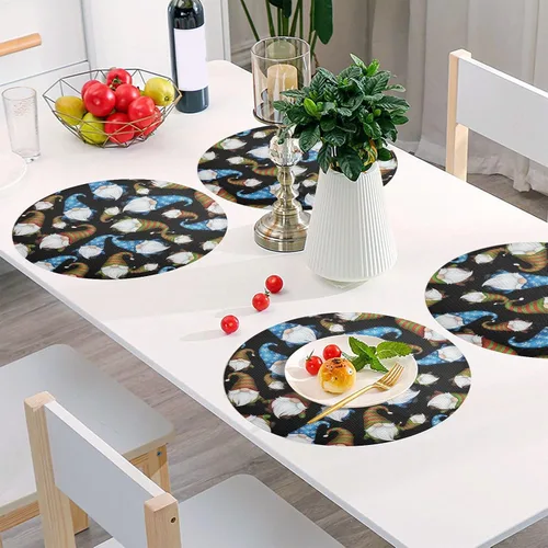 Vista 6 de Whimsical Christmas Gnomes Black PVC Placemat, Non Slip Dining Table Heat Protector Mats for Kitchen one sizex4