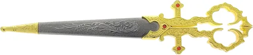 Vista 3 de Fantasy Edge - Cuchillo de tijera medieval renacentista de 10 1/4 pulgadas, mango dorado con funda de aluminio, hoja de acero inoxidable