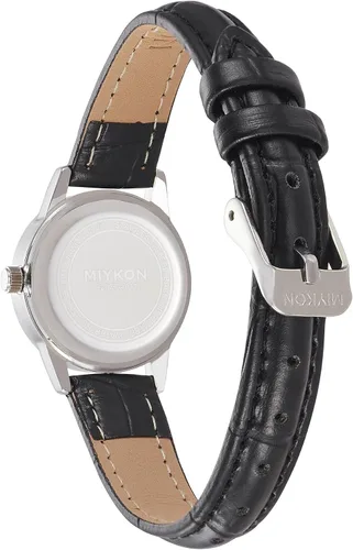 Vista 5 de Miykon Relojes para mujer – Delicado pequeño reloj analógico para mujer con correa de cuero vegano negro – Segundero, pulido iónico, cristal