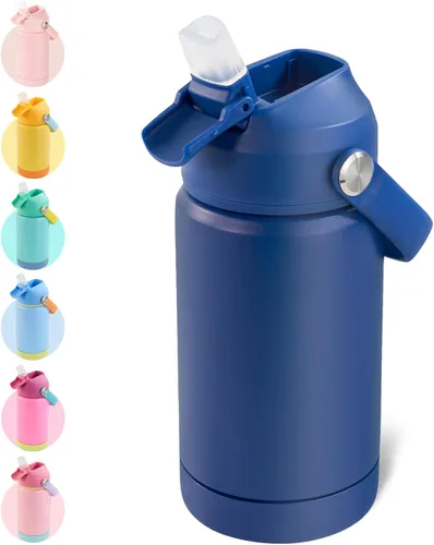 Vista 36 de Kerilyn - Botella de agua para niños, de acero inoxidable, con pajilla a prueba de fugas, con aislamiento térmico, libre de bisfenol A, unisex