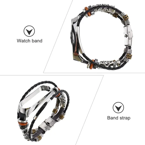 Vista 4 de UKCOCO Compatible con Xiaomi Mi Band 5, correa de reloj de repuesto retro de metal con funda para mujeres y hombres