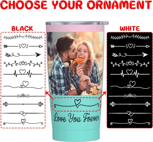 Vista 3 de Vasos personalizados con tapas y pajitas de 20 onzas, taza de café de acero inoxidable con foto personalizada con nombre, texto, taza de café
