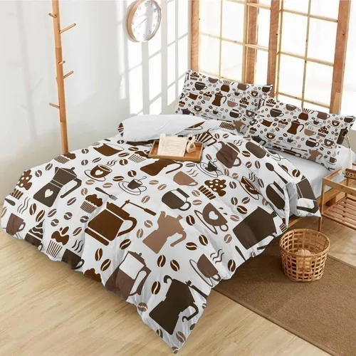 Vista 4 de Duvet Cover Set Twin, Coffee Maker Beans Cups Cake 3 Piece Bedding Set Breathable Quilt Cover Set, Coffee Time Soft Microfiber Bed Set with Pillow