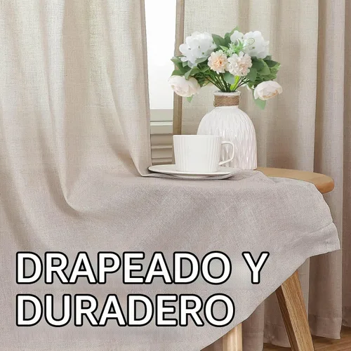 Vista 4 de H.VERSAILTEX Cortinas de lino natural de 84 pulgadas de largo para sala de estar, 2 paneles, con pestaña trasera y bolsillo de asa, texturadas