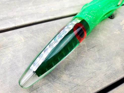 Vista 6 de Lobo Lures #32 Demon Green Machine Tuna Bullet 12" Trolling Lure Double Skirted UV Refractive Technology