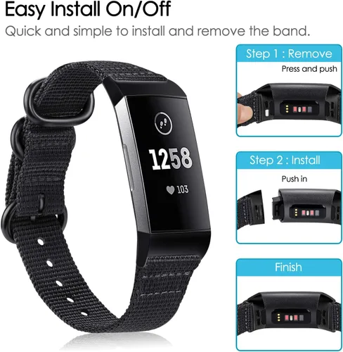Vista 3 de Fintie Bandas compatibles con Fitbit Charge 4 3 3SE, correa de repuesto de nailon suave (negro)