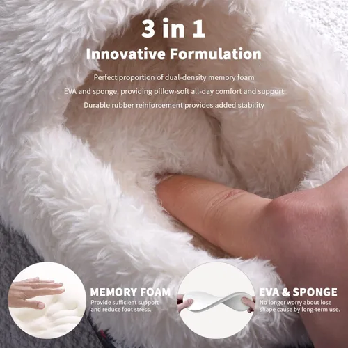 Vista 5 de Homitem Pantuflas de punto sin cordones para mujer, de espuma viscoelástica, mullidas con forro polar de felpa, para interiores y exteriores, suela