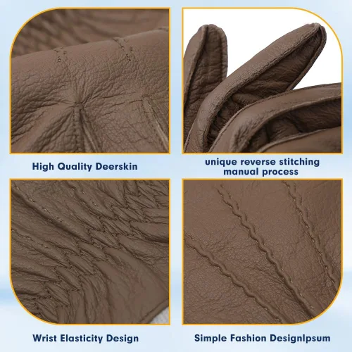 Vista 11 de MGGMOKAY Guantes de cuero para hombre, guantes de piel de ciervo suave con forro de cachemira