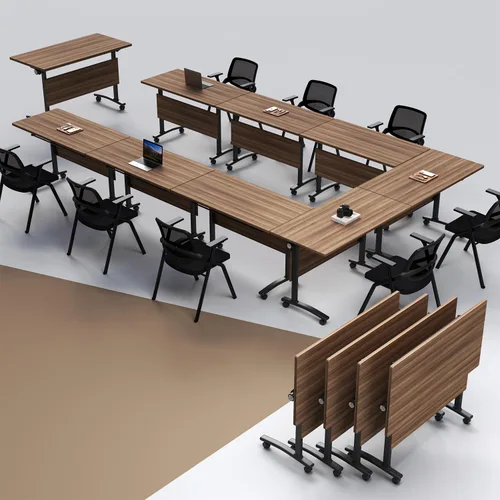 Vista 19 de Paquete de 4 mesas de conferencias plegables, mesa de entrenamiento móvil Walnut 1