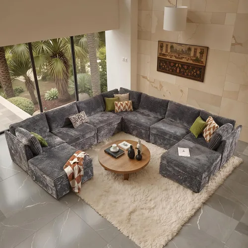 Vista 9 de Sofá seccional modular, conjunto de sofá en forma de L de 98" para sala de estar, 4 asientos cómodos tipo nube con sillas giratorias, combinación