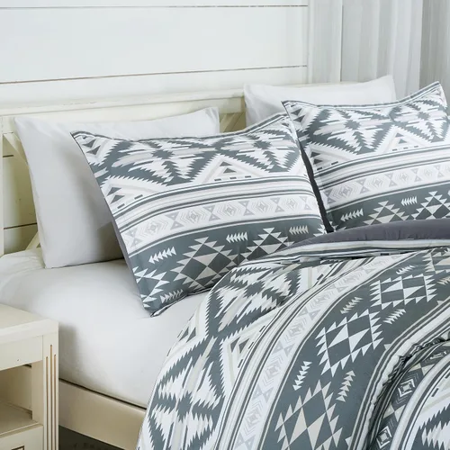 Vista 3 de Chezmoi Collection Zella - Juego de edredón de 2 piezas con motivo geométrico del suroeste, ropa de cama de microfibra lavada con estampado