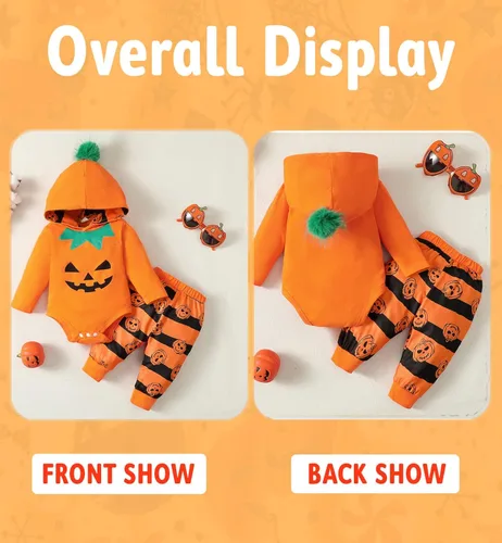 Vista 2 de Traje de Halloween para niño recién nacido ropa de calabaza para bebé