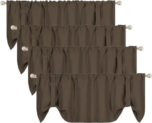 Vista 10 de DECOVSUN Cenefa opaca con amarre para ventana de 18 pulgadas de largo, con aislamiento térmico, cenefa ajustable para ventanas de cocina, bolsillo