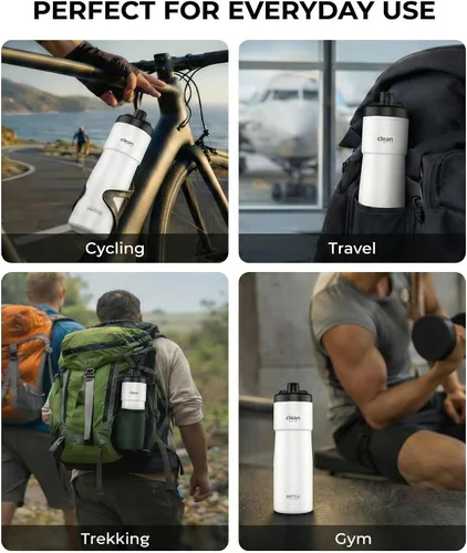 Vista 6 de The Clean Hydration Co - Botella de agua aislada para bicicleta de 23 onzas, boquilla fácil de limpiar, botella deportiva fácil de apretar, botella