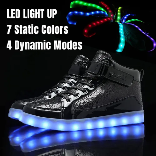 Vista 3 de IGxx Zapatos con luz LED para niños, tenis de alta calidad, zapatos con luces para niños, carga USB, entrenadores luminosos intermitentes