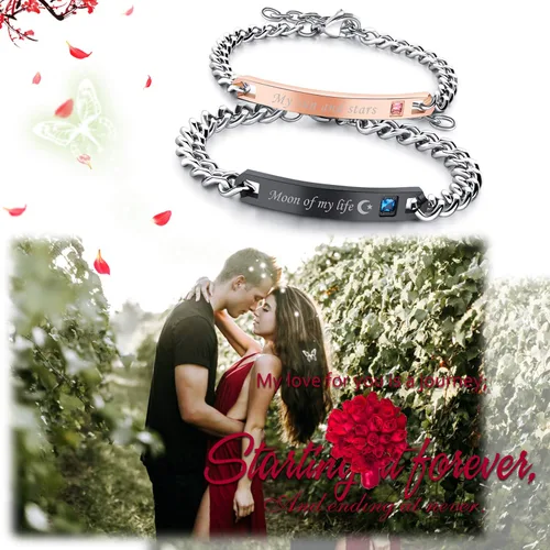 Vista 4 de OIDEA 2pcs Stainless Steel Cubic Zirconia His Queen Her King Bracelets,Romantic Keep Me in Your Heart,CZ Love Charm Bangle Braclets for Valentines
