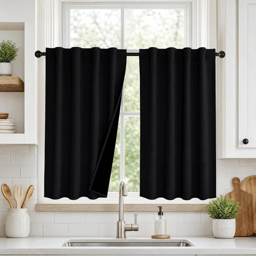 Vista 28 de PONY DANCE Cortinas opacas 100% cortas de 24 pulgadas de largo, medias cortinas con aislamiento térmico para ventanas pequeñas con parte trasera