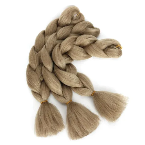 Vista 5 de Extensiones de cabello trenzado rubio natural, color rubio miel, trenzado a ganchillo, fibra sintética de alta temperatura para mujeres, 24 27#