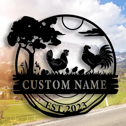 Vista 5 de Letreros de metal personalizados para gallinero, letrero de gallinero personalizado, letrero de granja de pollo, letrero de gallinero con nombre
