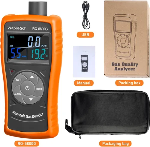 Vista 7 de Detector de gas de amoníaco, monitor NH3 de 0 ~ 100 PPM, detector de gas WapoRich NH3, medidor digital de amoníaco con alarma, temperatura (℉/℃)