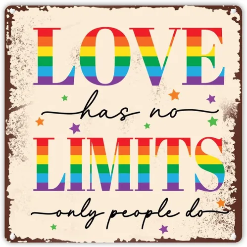 Vista 9 de UFunhome Letrero de hojalata con texto en inglés «Love Has No Limits Only People D», letrero de hojalata de pared con texto en inglés «Love Has No