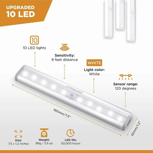Vista 2 de Lock Connection™ - Luz LED activada por movimiento para gabinete. Se pega en cualquier lugar/funciona con pilas con sensor de movimiento de 10 LED