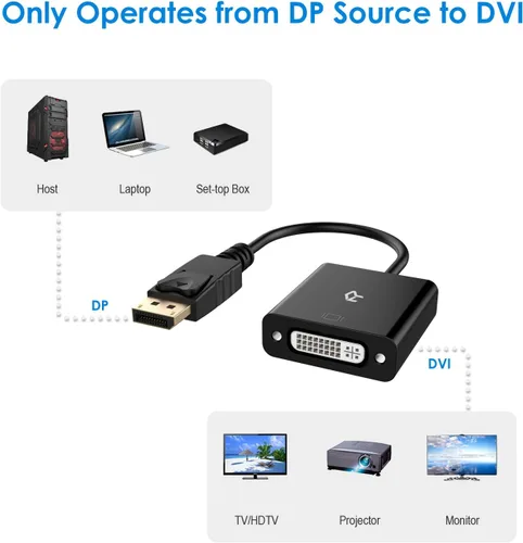 Vista 2 de Rankie Adaptador DP a DVI, convertidor DisplayPort a DVI macho a hembra chapado en oro (negro)