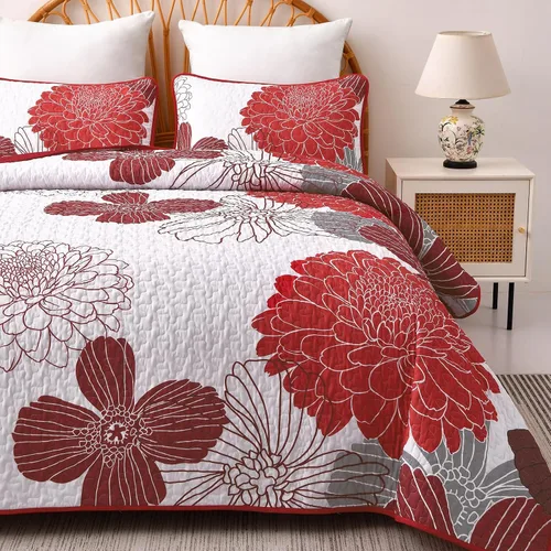 Vista 11 de Anibedding Juego de edredón floral gris y rosa, tamaño Queen, 3 piezas Gris/Rosa