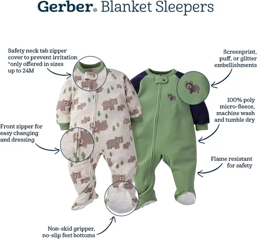 Vista 4 de Gerber Paquete de 2 pijamas tipo manta para bebé niño