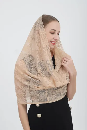 Vista 2 de Grettytling Soft and Comfortable Mantilla Veils 5 Colors Spanish Style Lace Infinity Veil Mantilla Latin