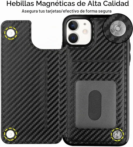 Vista 4 de HianDier Funda tipo cartera para iPhone 11 de 6.1 pulgadas, funda protectora delgada con ranura para tarjeta de crédito, funda con cierre magnético