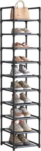 Vista 11 de SONGMICS Zapatero, estante de zapatos de 10 niveles, organizador de almacenamiento de zapatos, 11 x 17.7 x 68 pulgadas, marco de metal, estantes