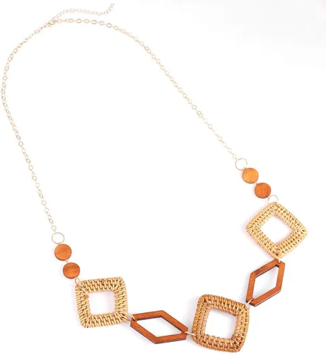 Vista 4 de LENOOCLE Long Necklaces for Women Bohemian Geometric Rattan Pendant Necklace Wood Straw Woven Handmade Collar Necklace Beach jewelry Gift